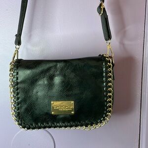 Bebe Black Faux Leather Gold Tone Chain Cross Body Handbag!